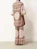 Pantalon de deux pièces pour femmes de haute qualité lin Paisley 2024 Collection imprimé floral demi-manches chemisier long et évasé ensembles pour femmes