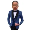 Abiti da 3 pezzi Set per bambini Giacca formale Blazer Gilet e pantaloni Maniche Lg Cappotto Blazer mocromatico Smoking Festa di compleanno N6so #