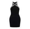 Casual Kleider Sommer Einteiliges Kleid Frauen Koreanischen Stil Schwarz Ärmellose Diamanten Streifen Bodycon Mini Runway Celebrity Abend Party