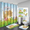 Tende Divertente cartone animato Coniglio Tenda da bagno impermeabile Serie Pasqua Set tappetino da bagno Tappetini da toilette in poliestere Tappeti antiscivolo ecologici