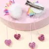 Hårtillbehör 2st Sweet Ribbon Flower Hairpins Glitter Heart Tassel Clip for Baby Girls Elegant Korean Faux Fur Bang Kids Headwear