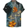 Мужские повседневные рубашки, рубашка с 3d принтом, лимонная хризантема, гриб, летние гавайские пляжные топы с короткими рукавами, блузка Aloha на пуговицах с лацканами