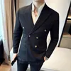 jacket+pants Men Blazers High Quality Double Breasted Busin Suits/Male Slim Fit Waffle Groom's Wedding Dr Casual Tuxedo L5PF#