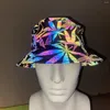 Basker Snakesskin Rainbow Color Reflective Bucket Hat Men Women Punk Hip Hop Nightclub Party Reflect Light Hats