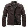 Winter Motorfiets Pu Leren Jas Mannen 2023 Vintage Fleece Warme Multi-Pocket Leren Jas Mannelijke Rits Herfst Uitloper jassen Q3n1 #