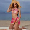 Damenbadebekleidung 3 Stück Bikini Set mit Rock Tie Dye Gstring Tanga Badeanzug Frauen Badeanzug Weibliche Beachwear Schwimmen Dame Sommer 2024