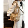 Designer Luxury fashion Evening Bags 2023 New Soft PU Checkered Tote Womens Bag Large Capacity Cotton Coat Bag Single Shoulder Underarm Bag