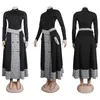 CMYAYA Fashion Women Plaid Patchwork Double Button Front Maxi kjoldräkt Turtleneck Tshirt 2023 Två 2 -stycken Dress Set Outfit 240323