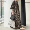 Fashion Printed Maxi Dress Leopard Sundress 2023 ZANZEA Spring Puff Sleeve Long Vestidos Female V Neck Robe Oversize 240312