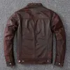 Manteau marron vintage style motard classique court mince veste en cuir véritable hommes manteau en cuir décontracté taille asiatique 6XL automne vente en gros F55h #