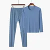 Vêtements de nuit pour hommes Confort doux 95% fibre de bambou pour dormir hommes pyjama d'hiver haut à manches longues et pantalon ensemble maillot de corps thermique solide