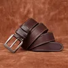 Cinture Cintura in pelle vecchia retrò fatta a mano larga 3,8 cm Fibbia ad ago da uomo Pura pelle bovina Casual All-in-one