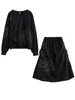 Vestidos de trabalho xitao casual vestido preto define moda solta saia superior duas peças assimétrico draw string retalhos decoração dmj3107