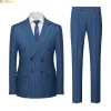 Khaki Pinstripe Men's Dwurzędowy garnitur Dwuczęściowy ślub/impreza/busin Dr Kurtka i spodnie Red Grey Male Sets M-4xl 5xl V0JS#