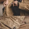 maden canvas olie wax heren jassen kaki retro multi-pocket kralen canvas amekaji jas grote zak effen vintage jas kleding p4dq #