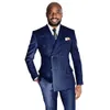 Élégant Bleu Rayé Hommes Costumes 2 Pièces Fi Peak Revers Smart Casual Mâle Costume Slim Marié De Mariage Tuxedo Blazer + Pantalon G2oM #