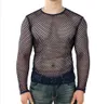 Men Transparent Sexy Mesh T Shirt 2024 See Through Fishnet Long Sleeve Muscle Undershirts Nightclub Party Perform Top Tees 240327