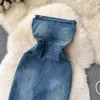 Lässige Kleider Streetwear Sexy trägerloses Denimkleid Frauen Koreanischer Sommer ärmelloser Mantel Lange dünne Jeans Vestidos