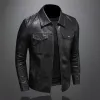 Veste en cuir de moto pour hommes, grande taille, poche noire, fermeture éclair, revers, coupe cintrée, printemps et automne, manteau Pu de haute qualité, M-5XL h5LO #