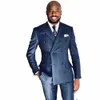 Élégant Bleu Rayé Hommes Costumes 2 Pièces Fi Peak Revers Smart Casual Mâle Costume Slim Marié De Mariage Tuxedo Blazer + Pantalon G2oM #