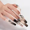 Faux ongles tendance, originaux, très beaux, superbes, boule d'acier dégradé beige, style plein de diamants