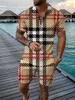 Polo da uomo retrò stampata in 3D set da 2 pezzi con risvolto con cerniera set polo con collana con cerniera e pantaloncini abbigliamento casual da uomo stile vacanza hawaiana 240326