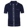 Men's Polos Spring Summer Knitted Polo Shirts British Retro Casual Apricot Stripe Patchwork Jacquard Business Short Sleeve Tees