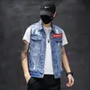 Männer Denim Jacke Marke Hip Hop Streetwear Punk Ripped Stickerei Cowboy Outwear Hohe Qualität Casual Loch Männliche Denim Weste Mäntel w5Yn #