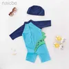 One-Pieces Baby Swimwear One Piece with Hat Cartoon Dinosaur Childrens Swimsuit Boy UV Protection Bathing Suit Kids Summer Boys Beach Wear 24327