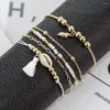 Bangle 5 stks/set Bohemen Vintage Kwastje Brecelets Natuurlijke Mix Kralen Conch Gouden Bal Shell Armband Voor Vrouwen Zomer Strand Sieraden