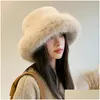 Sombreros de ala ancha cubo grande esponjoso sombrero de piel sintética para mujeres lujo p pescador cálido invierno espesar frío día nevado panama cap drop entrega otp8x