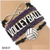 Charm Bracelets New Volleyball Shape Sport For Women Men Love Infinity Handmade Braided Leather Rope Wrap Bangle Fashion Jewelry Drop Dhbys