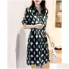 Womens Blouses Shirts Maxmara High End Romantic Slim Temperament Dstring Print V-Neck Waist Small Silkworm Silk Dress Drop Delivery Ap Ot0Rp