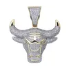 Iced Out CZ King Bull Demon colgante collar oro plata hombres con cadena de cuerda Hip Hop Punk joyería de moda 3159