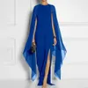 Kvinnor klänning klänning slits sjal design elegant oneck chiffon maxi med oregelbundet split lager sida 240327