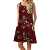 Casual Dresses Women Floral Summer Dress 2024 Polyester Kort ärm O-hals toppar Loose Female Street Vestidos