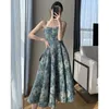 Gidyq Elegant Floral Dres Sexig ärmlös rand Midi -klänning Korean Casual Slimming Midjeparti Camisole Summer 240321