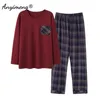 L-4XL Mens Pyjamas Set Autumn Winter Sticked Cotton Casual Sleepwear For Man Full Length Pijamas Elegant Male Pyjamas Nightwear 240407