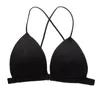 Soutien-gorge Triangle pour femmes, bretelles fines, enveloppant la poitrine, boucle avant, sans fil, côtelé, Sexy, dos croisé, intimes féminins, Bralette