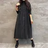 Casual Dresses Herbst Winter Dickes Cordkleid Für Frauen Vintage Solide Lose Langarm Knopfhemd Maxi Strickjacke Tunika Tops