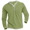 Men's Plain Henley Shirt Round Neck T-shirt Summer Bekväm Cott Fi LG Sleeve Casual Street Wear Sports Top Basic K31x#