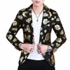 Männer Goldene Fr Print Blazer 2024 Frühling Formale Dr Smoking Casual Slim Fit Anzug Jacke/Hohe Qualität Fi Männer kleidung C7L2 #