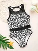 Endelar Teen Girls Summer STEVELESS SWIMEWEAR rygglöst Mesh Patchwork One-Piece Leopard Print Swims Swimming Jumpsuit Beachwear 24327