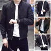 Cappotto da uomo con cerniera e colletto alla coreana in nero, vestibilità slim e sottile, manica lunga, taglie M~2XL, materiale poliestere, senza accessori N5ym#