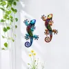 Dekorationer Metal Gecko Wall Art 2 Pieces Lizard Outdoor Decorative Hanging Glass Sculpture Dekorativt trädgårdsstaket