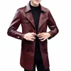 man Khaki Wine Red Retro Lg Leather Jacket Oversize Boys Slim Fit Windbreaker Autumn Wear PU Coat Butt Up Trench Coat Xxxl s4A1#