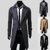 simple Trench Coat Double-breasted Male Men Coat Coldproof Pure Color Jacket K5yE#