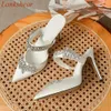 Sandallar Sandal Toe Rhinestone Womens Slayt Parlayan Niş Tasarım Moda İnce Yüksek Topuklu Seksi Parti Kadın Ayakkabı 2024 Yeni Arrivall2403