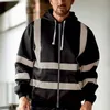 Veste fluorescente pour hommes, vêtements de travail rayés réfléchissants, amples, vêtements d'extérieur, veste à capuche, vêtements de fête cool, Ropa Hombre H4qc #