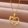 Goud Kleur Sierlijke Bloem Initialen Ketting Vrouwen Meisje Rvs Hart Brief Choker Ketting Beste Geschenken Alfabet Sieraden